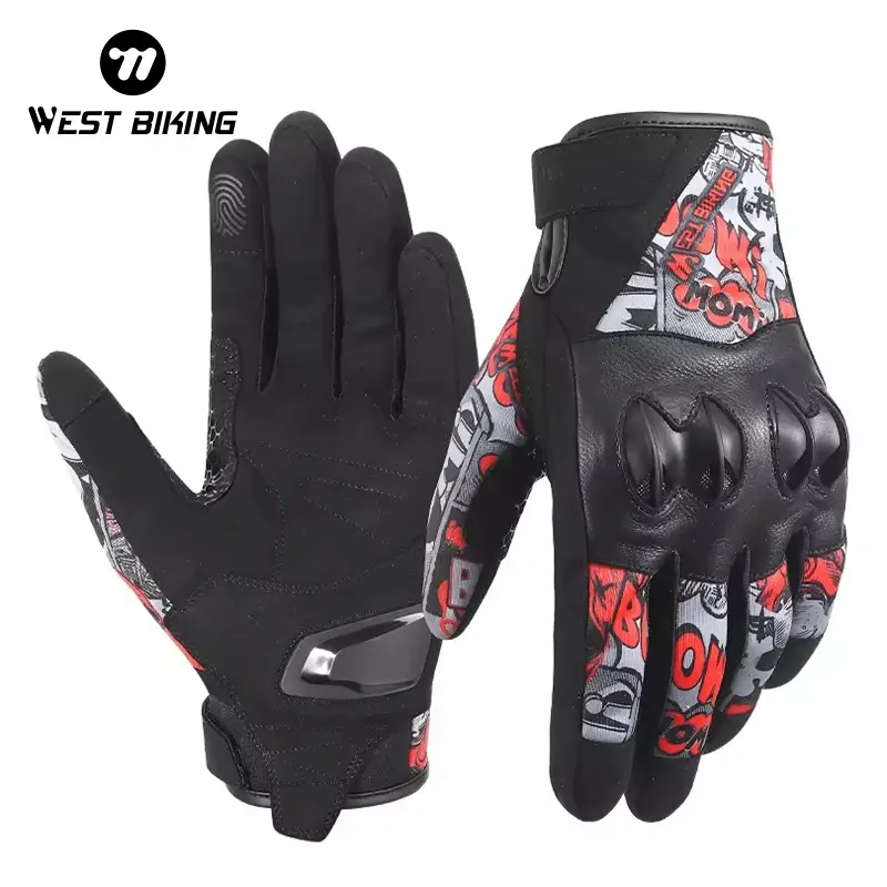WEST BIKING Full Finger Cycling Gloves. Anti-Slip & Breathable Design, Leather Material, Touchscreen Compatible for Men & Women