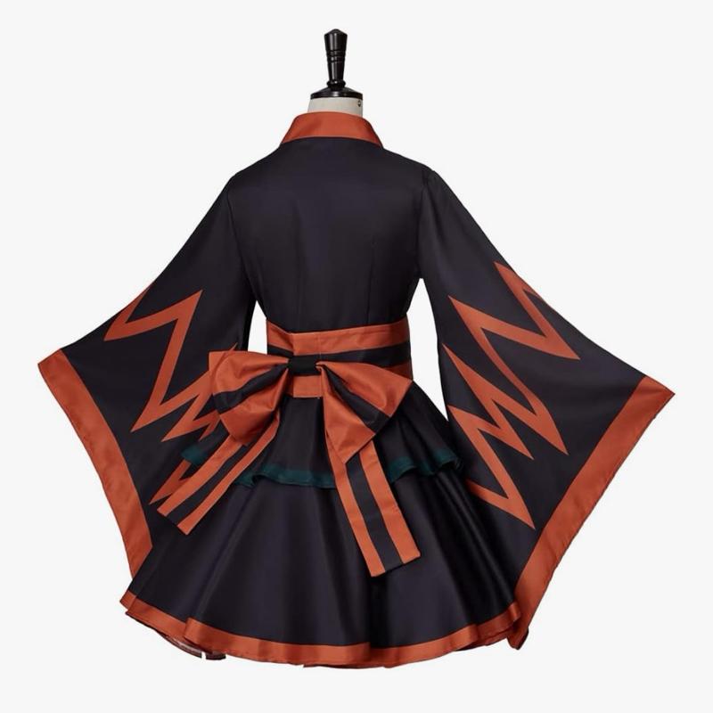 Katsuki Hero Cosplay Battle Lolita Kimono Dress with Bold Orange Accents Halloween Suit for Festive Events