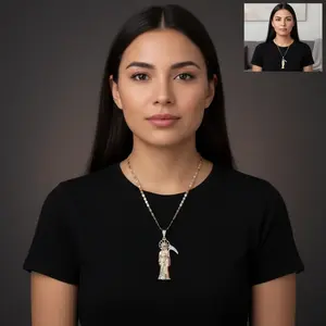 Holy Death 3.5-Inch Tricolor Jewelry with 24-Inch 14 Karat Gold Plated Unisex Design, Casual Chain & Link, Elegant 4mm Width not water resistant