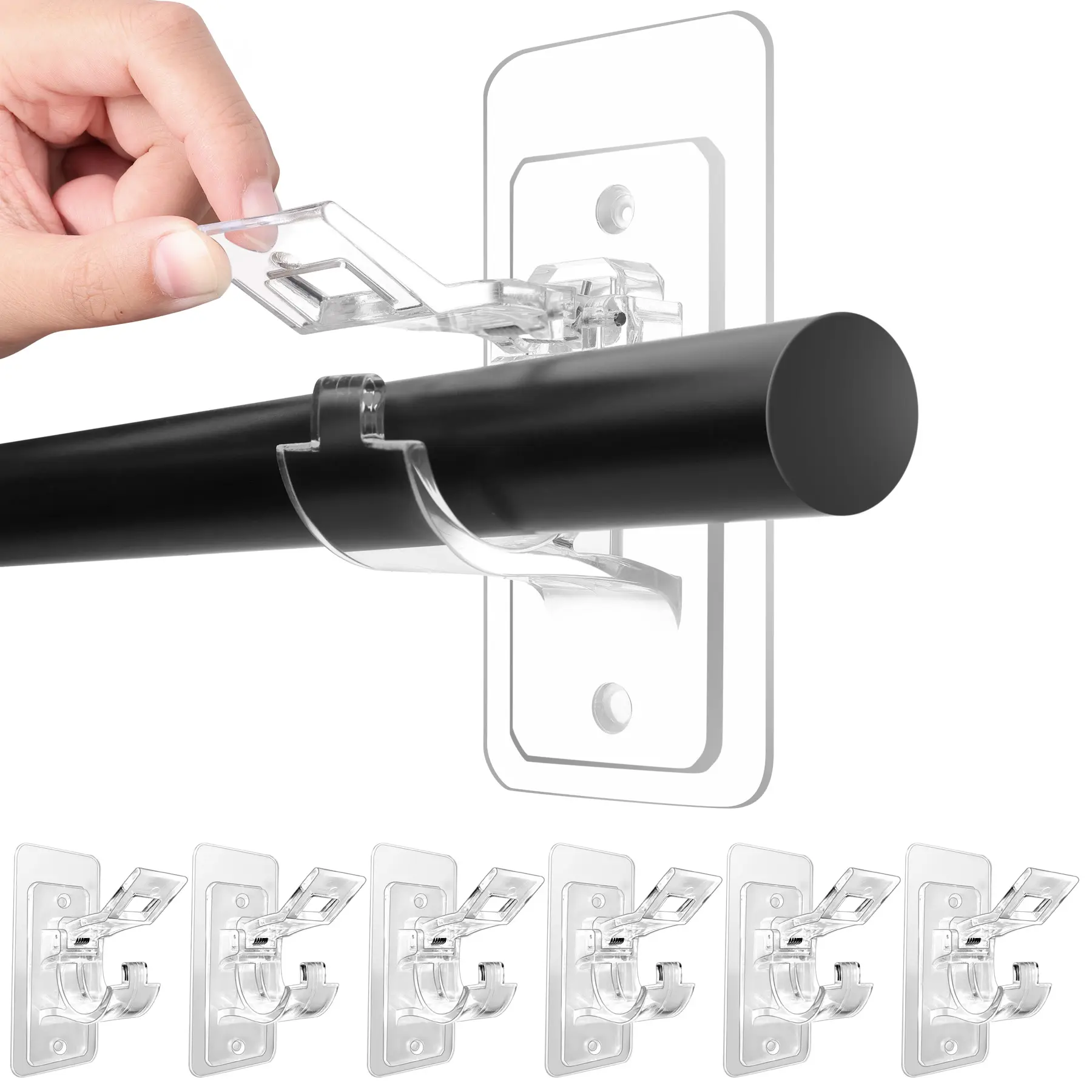 6-Pack No Drill Needed Curtain Rod Holders Brackets, Self Adhesive Rod Holder Hooks, Multipurpose Nail Free Stick on Curtain Rod Hooks Decor Bathroom,summerwins,dorm essentials,home decor