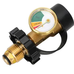 100 lb Propane Tank Adapter with Gauge, POL to QCC1 Converter for Type 1 Connection, Solid Brass Adapter Fits 100 lb Propane Tanks – Old to (1 Pack)