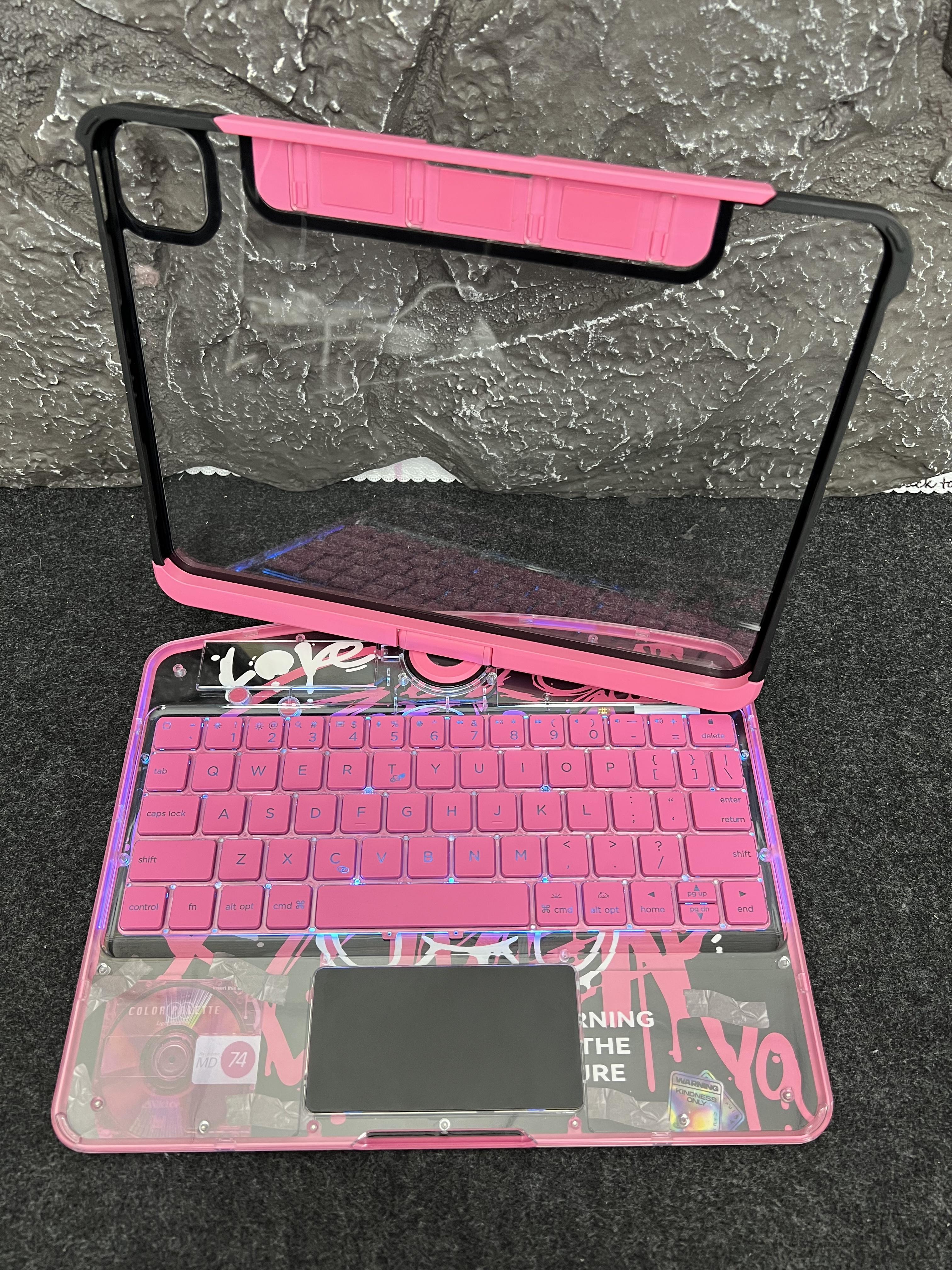 DarlingCase Y2k Pink iPad keyboard Case– 360° Rotating Multi-Touch Trackpad, RGB Backlit Keyboard, Transparent Back, Pencil Holder, Type-C Charging,for ipad 10th gen case ipad a16 case Tablet Cyberpunk Wireless  Digital