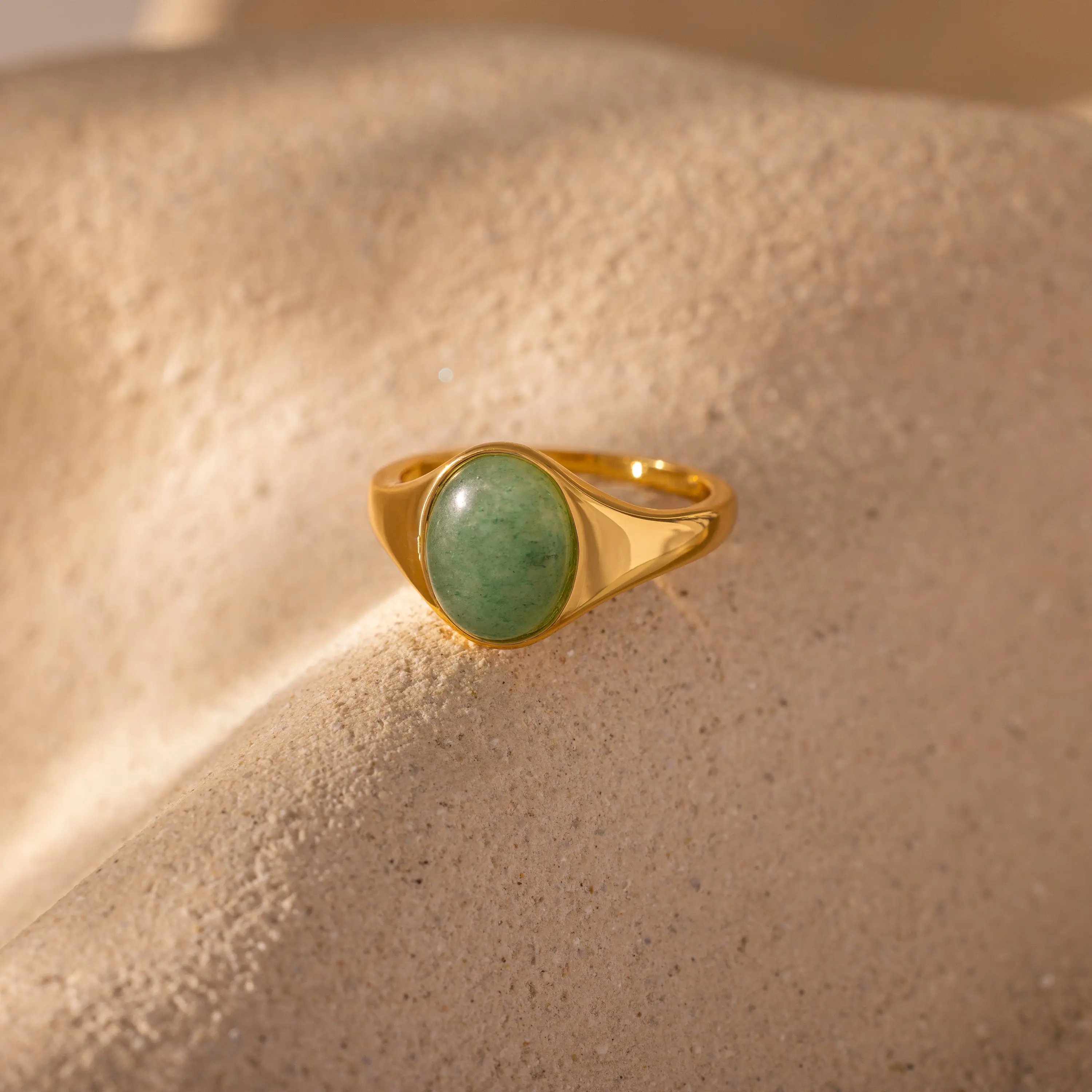 Solace Jade Signet Ring by Caitlyn Minimalist - Green Oval Gemstone Statement Ring in Gold - Jade Jewelry - Best Friend Gift