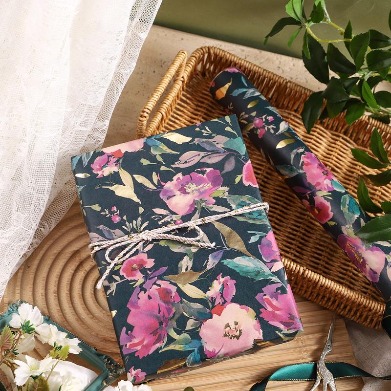 RUSPEPA Vintage Floral Gift Wrapping Paper Roll 17 Inches × 16.4 Feet Mini Roll for Birthdays Weddings Parties and Holiday Celebrations with Elegant Floral Design