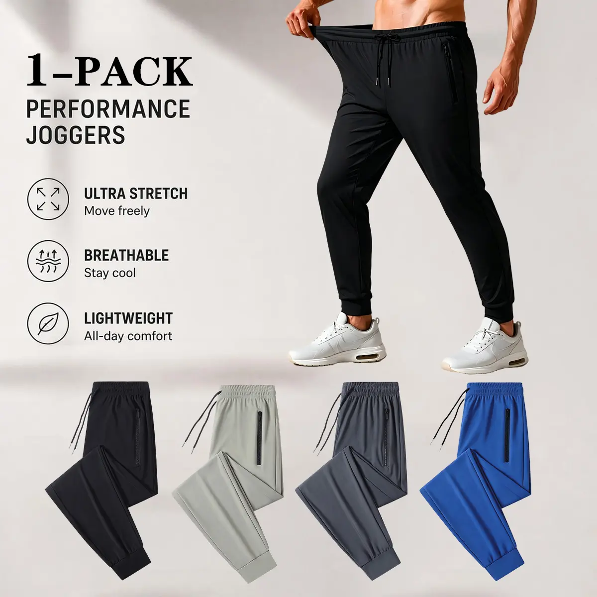 Unisex Sporty Chic Universal Ice Silk Sports Joggers - Tight-Fitting Leggings with Elastic Cuffs, Zippered Pockets, Curved Seam Drawstring Waist, 100% Stretchable Lightweight Quick-Drying Fabric for Summer Outdoor Use, Intense Workouts