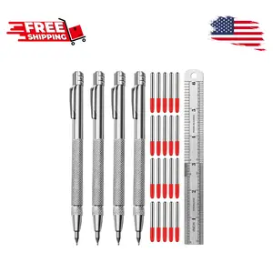 Tungsten Carbide Scriber, Knurled Aluminum Handle, 4-Pack