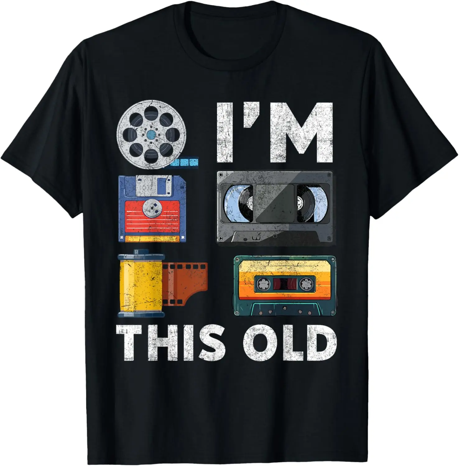 Women's 100% Cotton Short-Sleeve Round Neck Casual Everyday Streetwear Unisex "I'm This Old" Retro Classic Technology T-Shirt, Shortsleeve, Top, Tshirt, Distressed Print, Vintage, Funny