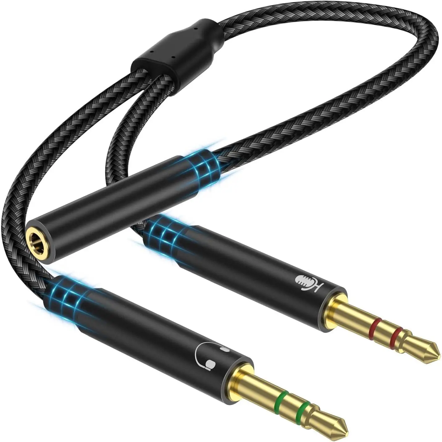3.5 mm Jack Audio Splitter Accessories - Aluminium, Anti-Scratch, Durable Shielding, Nylon Braid, Female to 2 Dual Male Mic Audio Cable for Gaming Headset to PC Adapter with Enhanced Sound Quality