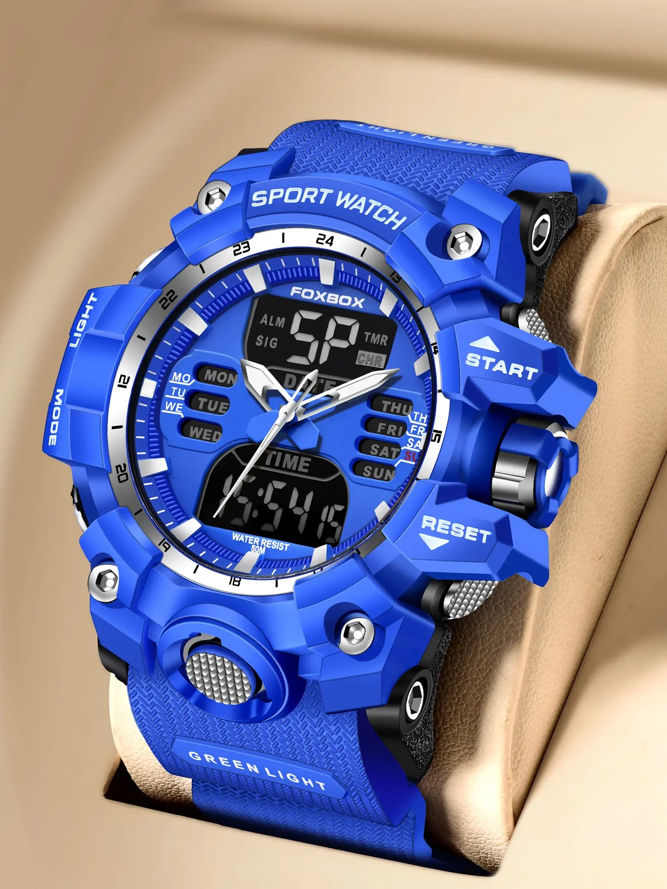 Foxbox Outdoor Sports Shockproof Watch, Waterproof Sport Watches, Multifunctional Waterproof Luminous Men's Electronic Watch, Quartz Analog Watch, Quartz Movement, Resin Case, Round Dial, Waterproof Digital Watch