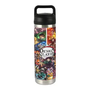 20oz 1-Pack Demon Slayer Stainless Steel Thermos Mug, Insulated Water Bottle with Handle & Leak-Proof Lid, Multi-Scene Drinkware for Home Office School, Summer Refreshing Cup, Perfect Gift for Friends