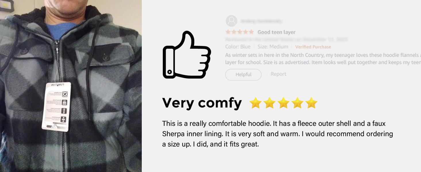 ZITY Men's Green Warm Sherpa Lined Flannel Jacket Fleece Hoodie Plaid Zip Up Outdoor Winter Coat Casual Workwear Tops Checked heated jacket Long Sleeve Tights Menswear