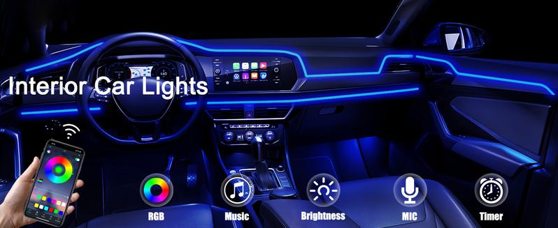 DIBMS APP Controlled 5-in-1 RGB 16 Million Color Options Interior Car LED Strip Lights, 236 inches Fiber Optic Ambient Lighting Kit with Music Mode, Universal Fit for Cars, Trucks, SUV RGB Music Mode Interior Car LED Strip Kit