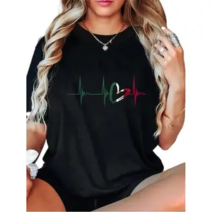 100% Cotton Mexico Heart Mexico Flag Heartbeat EKG Pulse Mexican Roots T-Shirt Vintage Graphic Tees Shirts Women Clothing Mexican Heritage Design