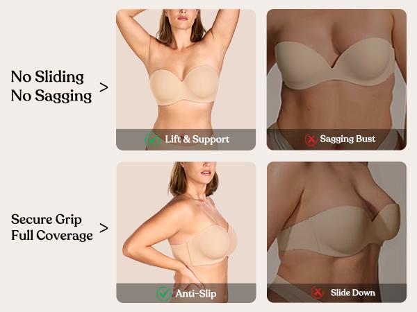 HSIA Women's Plus Size Breya Seamless Strapless Bra, 1/2 Coverage, Breathable Stretch Fabric, Hand Wash Only