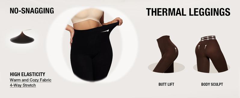 OEAK Womens Fleece Lined Tights Leggings Plus Size Thermal Warm Thick Opaque Tights Tummy Control High Waisted Pantyhose