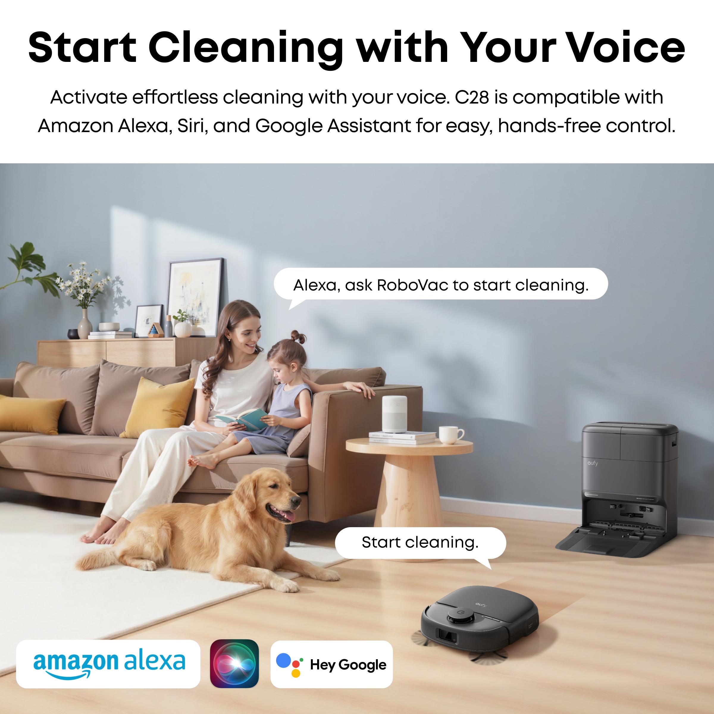 eufy C28 Robot Vacuum and Mop Combo, HydroJet Self-Cleaning Roller Mop, DuoSpiral Detangle Brush, 15,000 Pa Turbo High Suction, 5-in-1 Robot Vacuum and AI Obstacle Avoidance