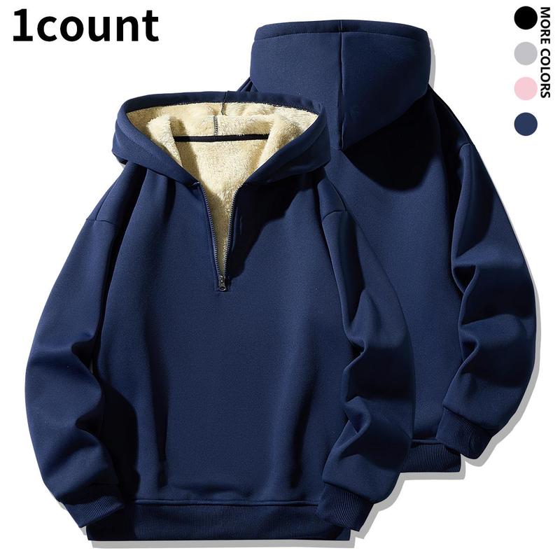 Autumn Casual Pullover Sweatshirt with Half Zipper Thick Quarter Zips Fleece Lined Men’s, Men’s Plain Half Zip Up Thermal Lined Long Sleeve Hoodie, Hoodies for Men, Regular Fit Casual Cozy Fashion Warm Drop Shoulder Long Sleeve Hooded Sweatshirt for Fall