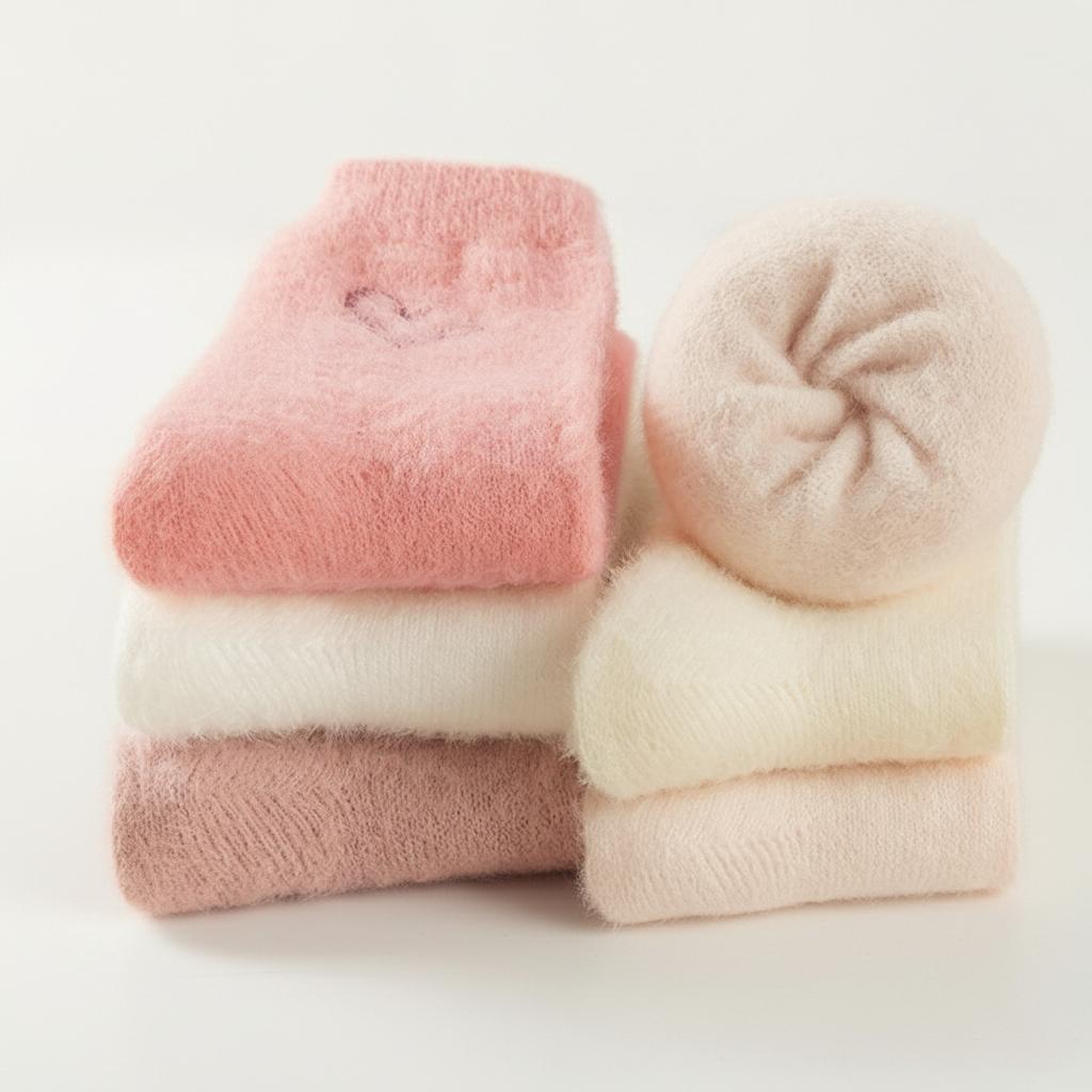 KatchMe Women's Lovely Heart-Shaped Smooth Fluffy Thermal Mid-Calf Socks, Cozy Multi-Pack Basic Socks for Fall & Winter, Vibrant 5-Pack Fuzzy Socks