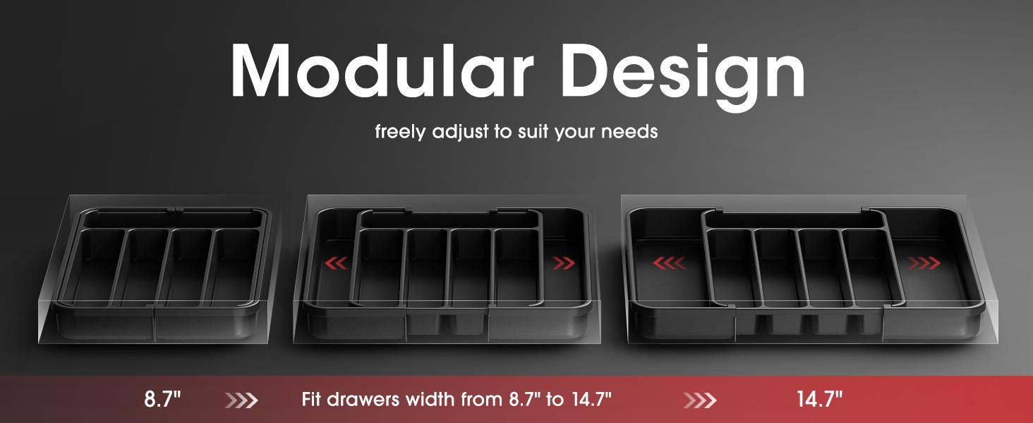 Silverware Organizer - Expandable Kitchen Drawer Organizer, Adjustable Utensil Organizer, Cutlery Tray for Forks, Knives, Multipurpose Kitchen Organizers and Storage Solution, Black, Medium