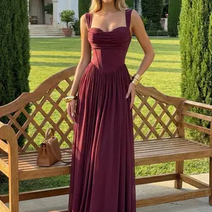 Curvysweet Cowl Neck Bridesmaid Dress for Women Sleeveless Built-In Bra A-Line Maxi Dress with Adjustable Straps Ruched Waist Elegant Evening Party Gown