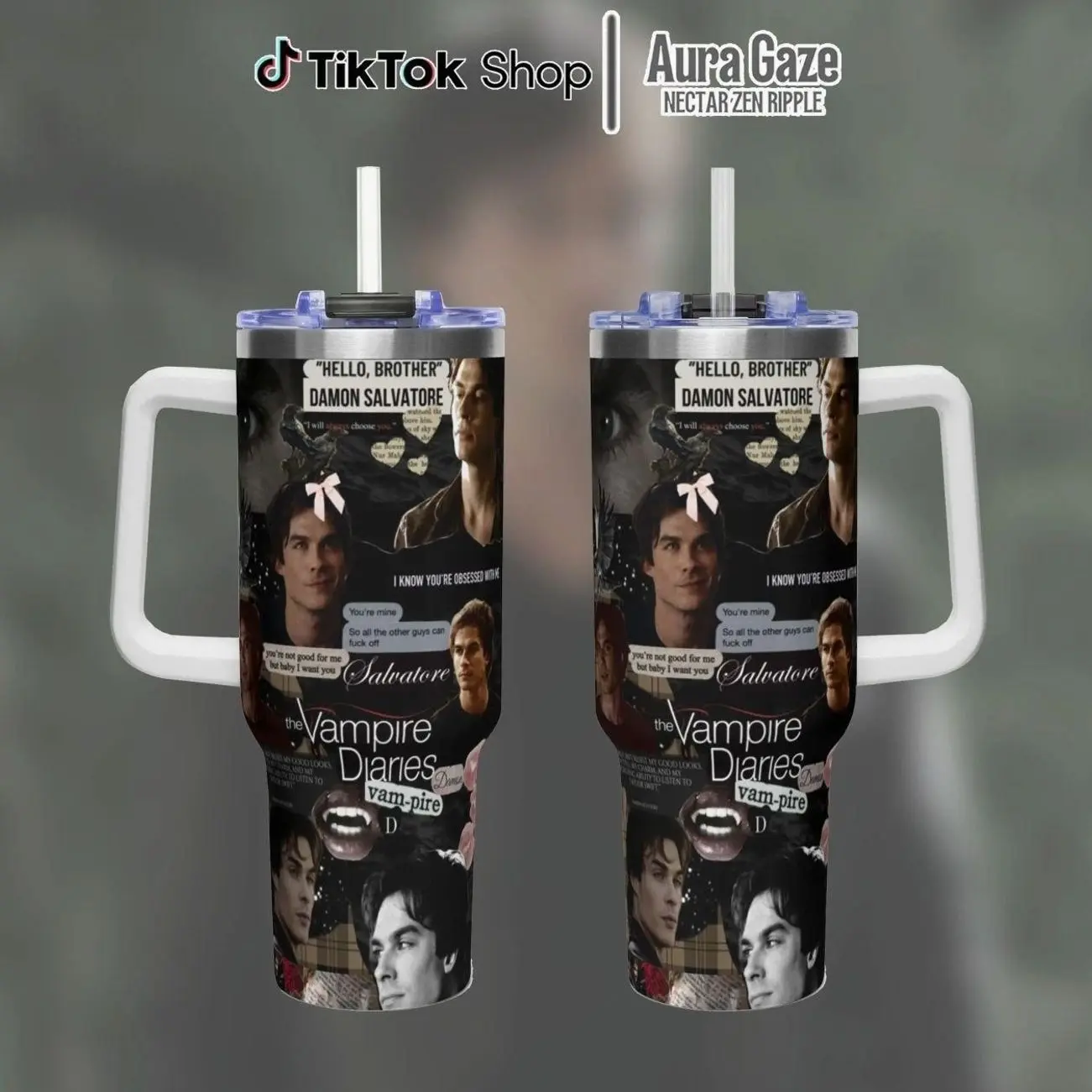Damon Salvatore Tumbler 40oz – Ian Somerhalder Coffee Cup, Celebrity Crush Gift, The Vampire Diaries Gift For Fan, 40oz Tumbler With Handle