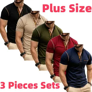 Plus Size 3 Pieces Sets Fashion Men's Polo Shirts Short Sleeve Golf Tshirt For Men Casual Outdoor Tennis T-Shirt Fashion Slim Fit Polos