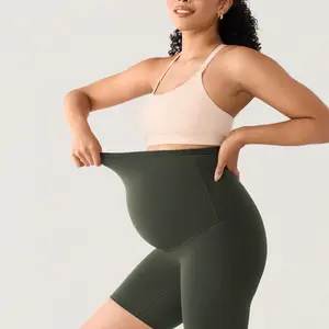 MOMANDA Maternity Yoga Shorts Over The Belly Summer Stretchy Pregnancy Active Short Pants Workout 6"