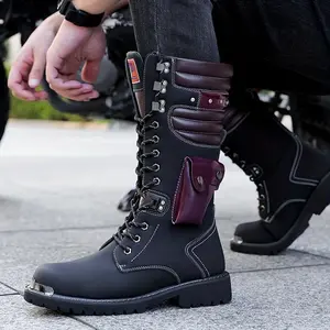 Outdoor Men's Thick Bottom Non-Slip Boots Fashion All-Match High-Top Lace-up Motorcycle Boots Footwear Boy