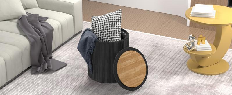 Round Ottoman Vanity Stool with Storage Set of 2, Beige Velvet Round Ottoman with Storage, Multifunctional Round Storage Ottoman Foot Rest, Storage Ottoman Round with Storage for Living Room