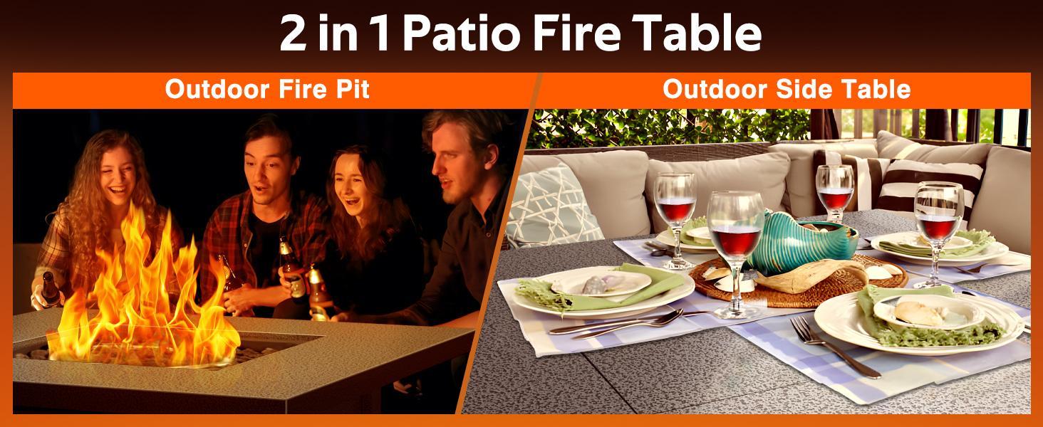 R.W.FLAME Propane Fire Pit , 28"/ 43" Outdoor Gas Fire Tables, Auto-Ignition Fire Tables with Lid, Rain Cover and 3 Pounds Lava Stones for Outside Garden Backyard Deck Patio (Square)