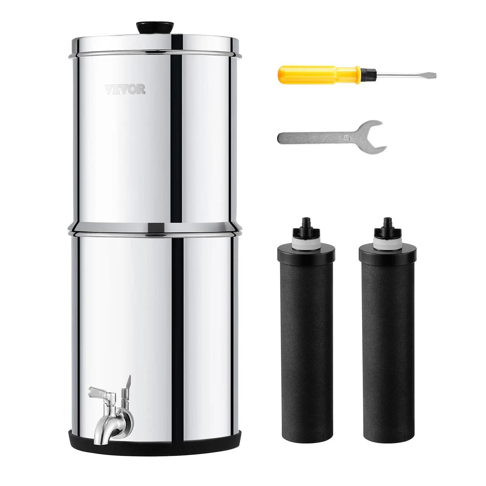 【Backtoschool】VEVOR Gravity-fed Water Filter System, 1.5G 304 Stainless-Steel Countertop System, Water Filtration System, Reduces Lead and up to 99% of Chlorine, with 2 Carbon Filters & Spigot, for Home Camping RV