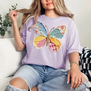 Butterfly Patchwork T-shirt Comfort Colors Summer Everyday Style Shirtsleeve love casual comfortable super soft relaxed fit unisex Sizing womenswear Streetwear  vintage Crewneck Printed Loose Graphic