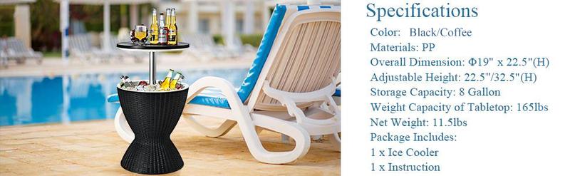 [Costway] Cool Bar Table, 4/8/10 Gallon Beer and Wine Cooler, Rattan Style Patio Bar Tables, Height Adjustable, 3-in-1 Ice Cooler with Drainage Plug, Outdoor Cocktail Table for Deck Pool Party-Deals for You Days