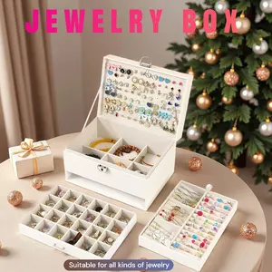 BOOVO 2-layer women's jewelry box with 24 ring slots and 6 bracelet holders, made of PU leather. A great gift choice for women.