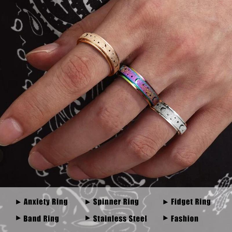 Cassieca 1pc Stainless Steel Fidget Rings for Relieve Anxiety Women Men Spinner Ring Thumb Ring Size 5-9 With Box Silver Colorful Rose Gold