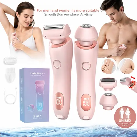 Women's 2-in-1 Electric Beauty Products - IPX7 Waterproof Painless Stainless Steel Body Razor & Facial Trimmer, Lightweight Wet/Dry Rechargeable, LED Display, Removable Washable Blade for Legs, Armpits, Bikini Area, Intimate Gift, Abs, Fastcharging, Hair,