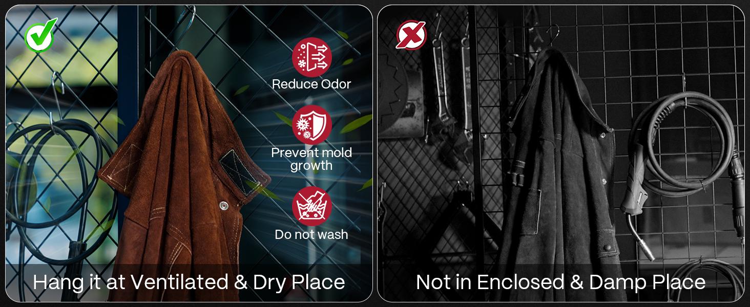 Heavy Duty Cowhide Welding Jacket Brown Leather Coat with Durable Pockets and Secure Fastening