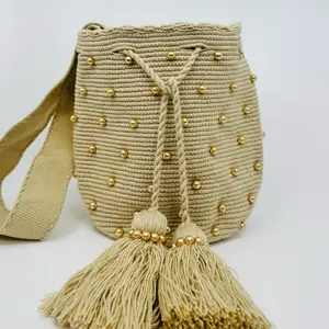 Handmade Bag with Gold Beads and Tassels - Elegant and Unique Design for Everyday Use