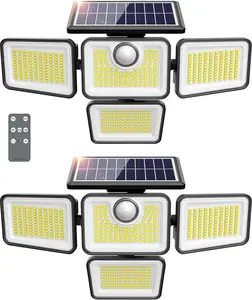 4-Head Solar Outdoor Lights - 3000LM 188 LED Motion Sensor Outdoor Lights, 4 Heads Security Light,IP65 Waterproof, Easy Install,270°Wide Angle Flood Wall Light with 3 Modes for Backyard Yard