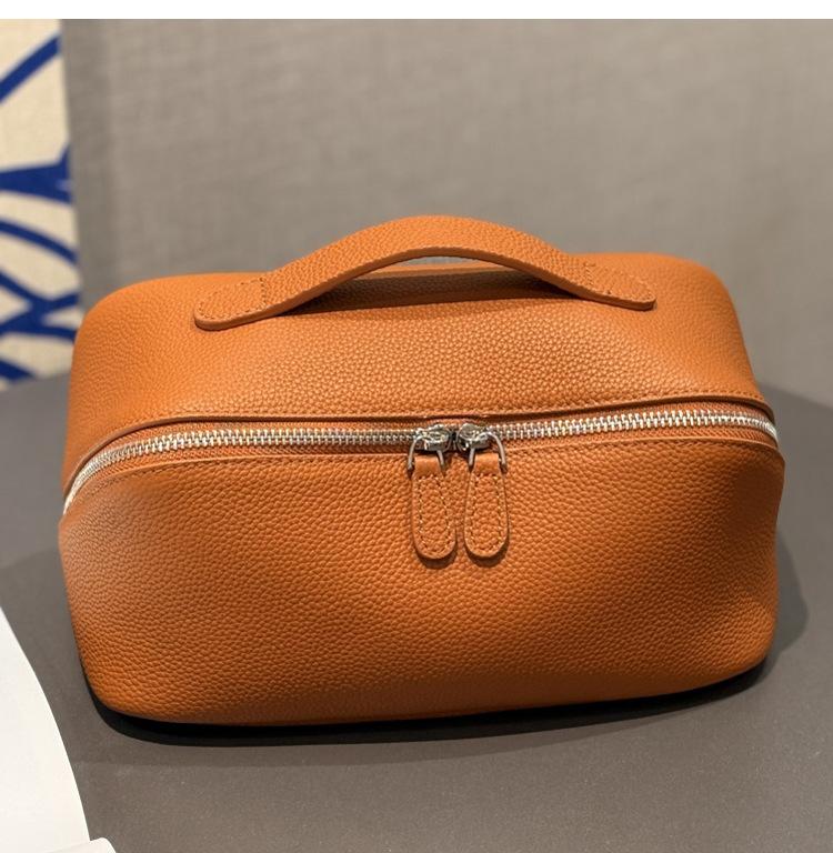 Minimalist High-End Feel First Layer Cowhide Texture Makeup Bag Genuine Leather Travel Portable Toiletry Bag Large Capacity Storage Bag