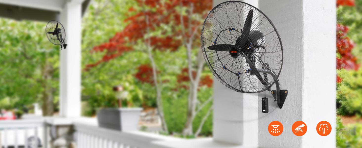 VEVOR Wall-Mount Misting Fan, TikTokShopBlackFriday, 3-speed High Velocity Max. 7000 CFM, Waterproof Oscillating Industrial Wall Fan, Commercial or Residential for Warehouse, Greenhouse, Workshop, Black, ETL Listed VEVOR Super Brand Day