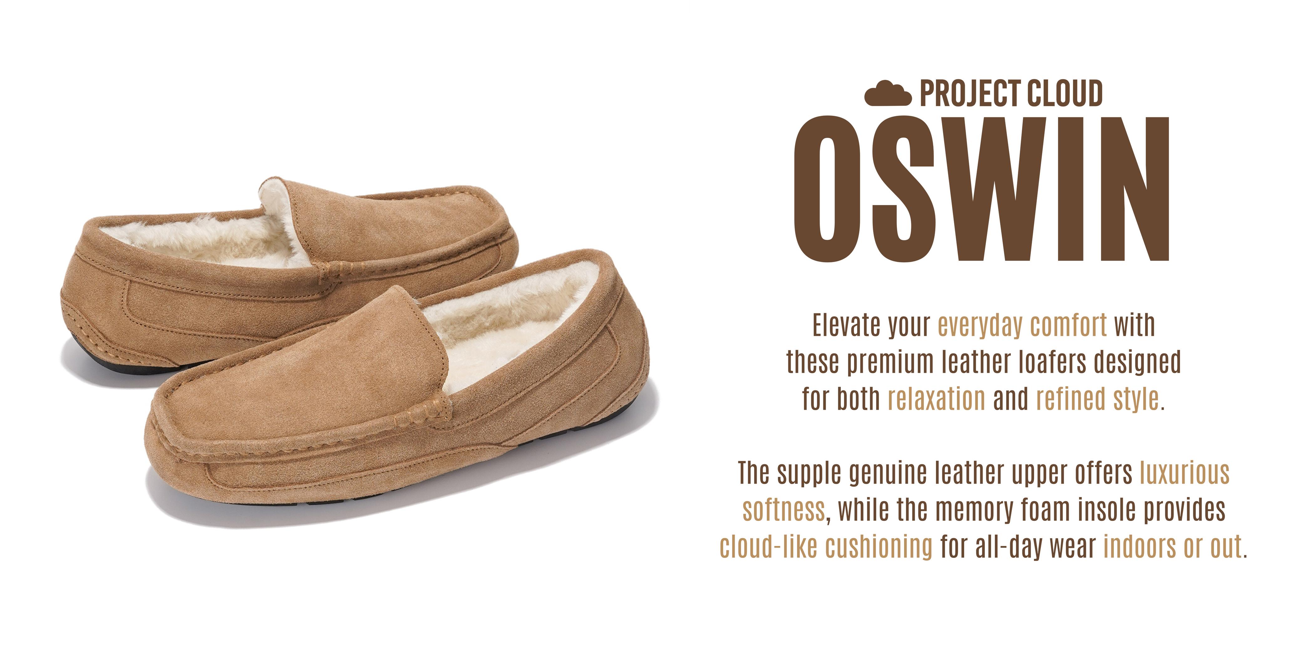 Project Cloud Men's |  Genuine Suede Slippers - Loafers | Memory Foam | Lightweight | Non-Slip - Oswin