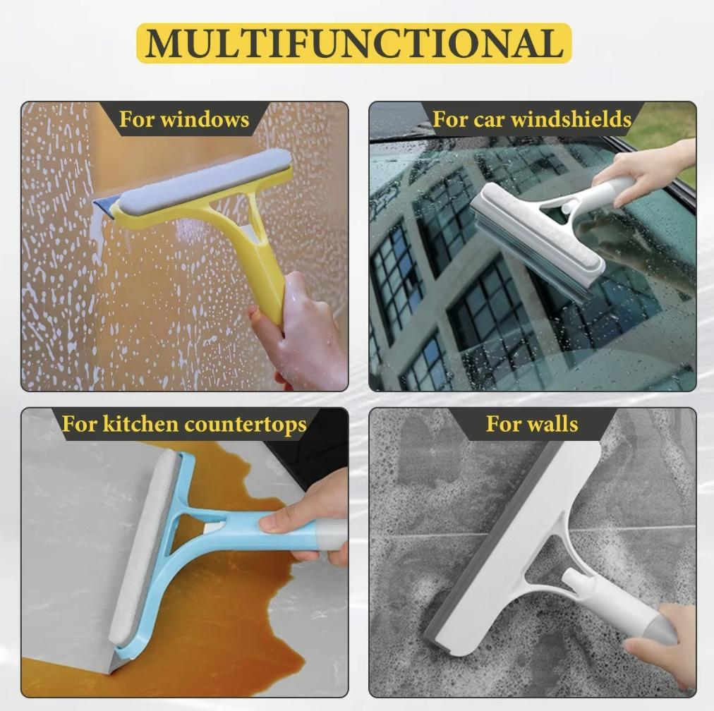 3 in 1 Window Cleaning Scraper, Squeegee and Scrubber with Spray, Multifunctional Household Cleaning Tool, Car Windshield Cleaner,Lightweight Silicone Microfiber Wipe