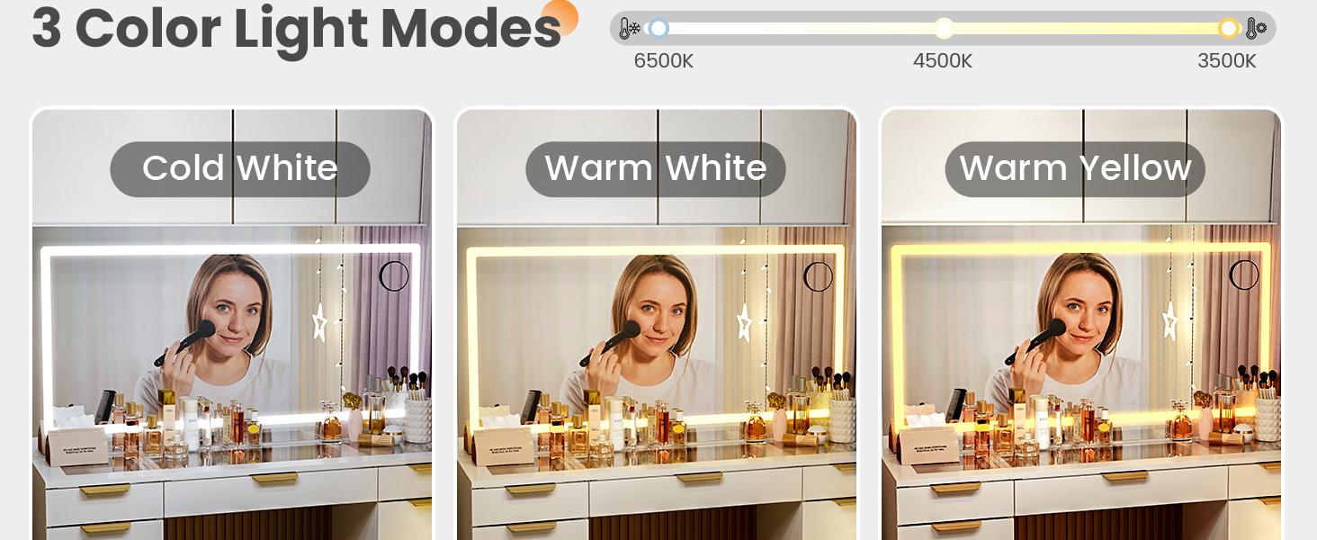 【2packages shipping】Makeup Vanity with Mirror and Drawers Vanity Desk Set with 3 Modes Adjustable Brightness Lights and USB Power Outlet