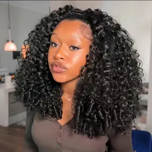 Burmese Curly 3 In 1 Half Wigs With Drawstring 220% Density No Glue No Lace Wear Go Guleless Human Hair Wigs Easy Install Curly Half Wig For Beginners