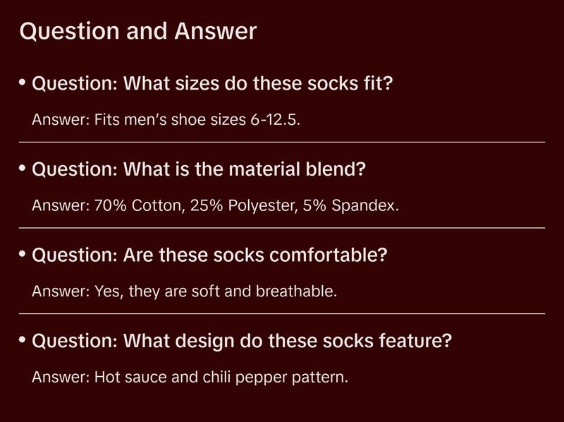 Parquet Men’s Hot Sauce & Chili Pepper Novelty Crew Socks – Black