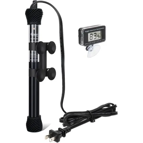 hygger ETL Certification Aquarium Heater, 50W/100W/200W/300W Submersible Fish Tank Thermostat Heater with Firm Double Pair Suction Cups for Coral Saltwater and Freshwater Tank with Thermometer (50W)