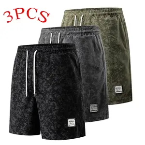 Men’s corduroy tie-dye shorts, pack of 3 — summer straight-leg bermuda shorts, casual athletic beach shorts