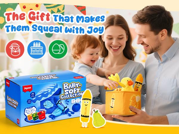 JoyCat Color Sorting Sensory Toys for Kids, Baby Montessori Toys, 12 PCS Push with 4 Boxes, Animal Fruit Crinkle Crayon Toys, Boy Girl Gift, Play Food