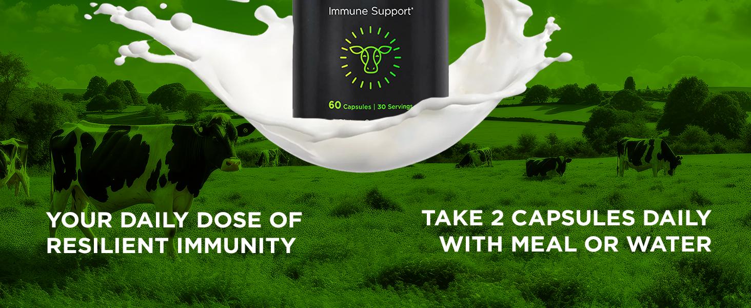 Colostrum Dietary Supplement | Immune Boost with Vitamin C, Zinc & Selenium | Grass-Fed Bovine Colostrum, Standardized 10% IgG Immunoglobulins | Gut, Recovery & Wellness Support | 60 Capsules